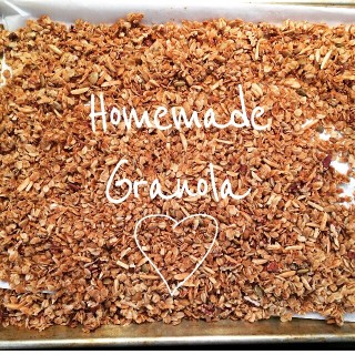 This family-favorite gluten-free homemade granola with only 7.7 grams of sugar per 1/2 cup serving. Made with oats, unsweetened coconut, nuts, seeds, and pure maple syrup. Delish!