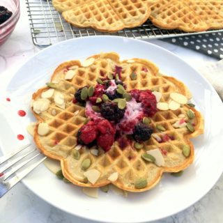 These gluten-free Nordic-style oat waffles are a wholesome treat the whole family will love. Made with oat flour, coconut flour, flax meal, eggs, Skyr, and coconut milk. Perfect for breakfast, brunch or, in true Nordic fashion, as a sweet treat.