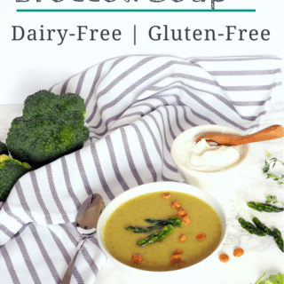 This Asparagus-Broccoli Soup is light, fresh, and nutrient-packed. Perfect spring, serve it as an appetizer before dinner or alongside baguette and cheese or a quinoa-strawberry salad for a healthy lunch. Dairy-free, gluten-free, vegetarian option, and nut-free. Halsanutrition.com