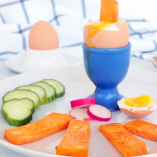 Old-school dippy eggs get a fresh update with addition of sweet potato soldiers and a side of veggies. This nutritious, colorful breakfast is perfect for fueling up before school or work. Fun. Simple. Protein-packed. Nutrient-rich. Gluten-free. Kid-approved. Mom-approved. From halsanutrition.com