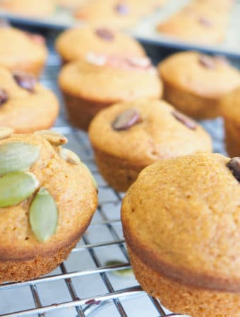 These mini pumpkin muffins are light in added sugar but big on flavor! Made with whole grain wheat or spelt flour, they are perfect for breakfast and snack time. From halsanutrition.com