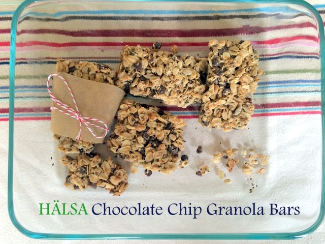 chocolate chip granola bars from halsanutrition.com - kids will love these whole grain bars, filled with oats, chia seeds, sunflower seeds, coconut, and of course, chocolate chips; believe it or not, once you have all the ingredients they are really easy to make!