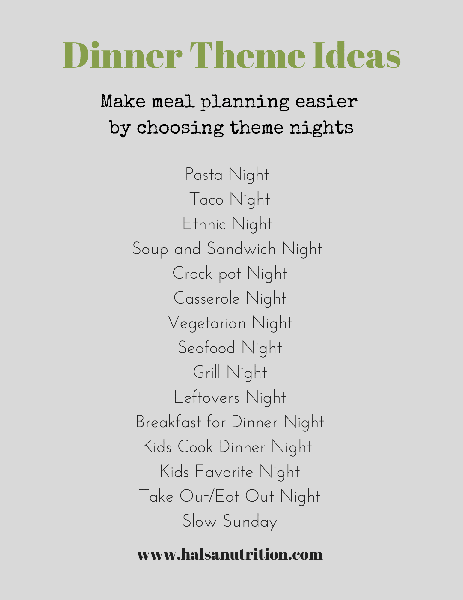 Simplified Meal Planning With Theme Nights H Lsa Nutrition