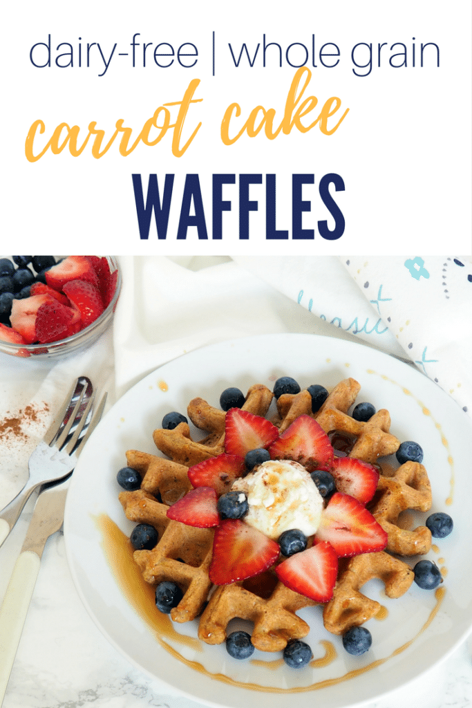 These dairy-free, whole grain carrot cake waffles are light and fluffy and almost melt in your mouth! They are kid and adult approved and are easy to make gluten-free if need be. Enjoy!