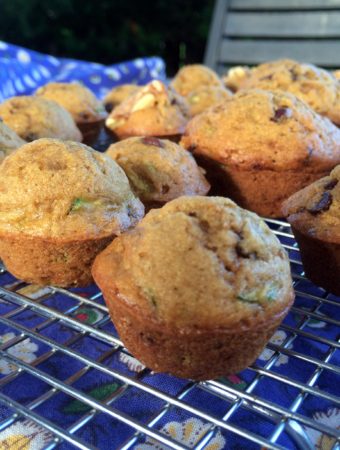whole-grain, dairy-free zucchini muffins, moist and delicious, studded with chocolate chips, your family will love them!