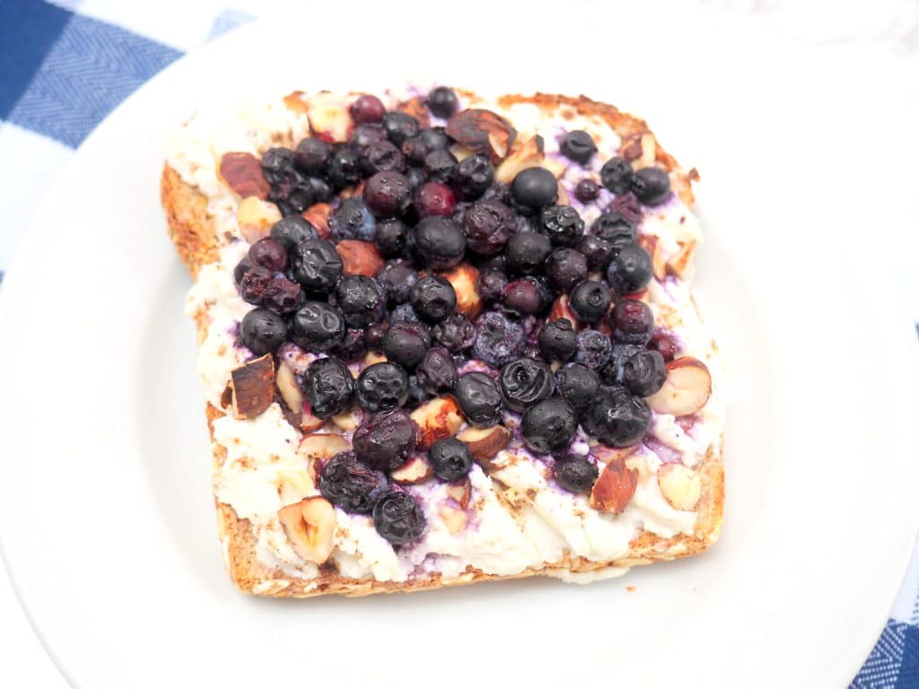This wild blueberry and cream toast is a perfect addition to your breakfast or snack rotation. Made with antioxidant-rich frozen, wild blueberries, sprouted whole grain bread, and ricotta cheese or dairy-free cashew cream and lightly broiled in the oven....it is soo good!