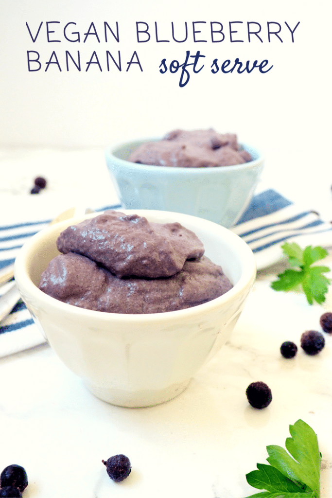 Whip up this creamy, dreamy blueberry banana soft serve ice cream in just 5 minutes! Bonus: it contains super nutritious chia seeds and parsley -- but neither you nor your kids will notice. Enjoy!
