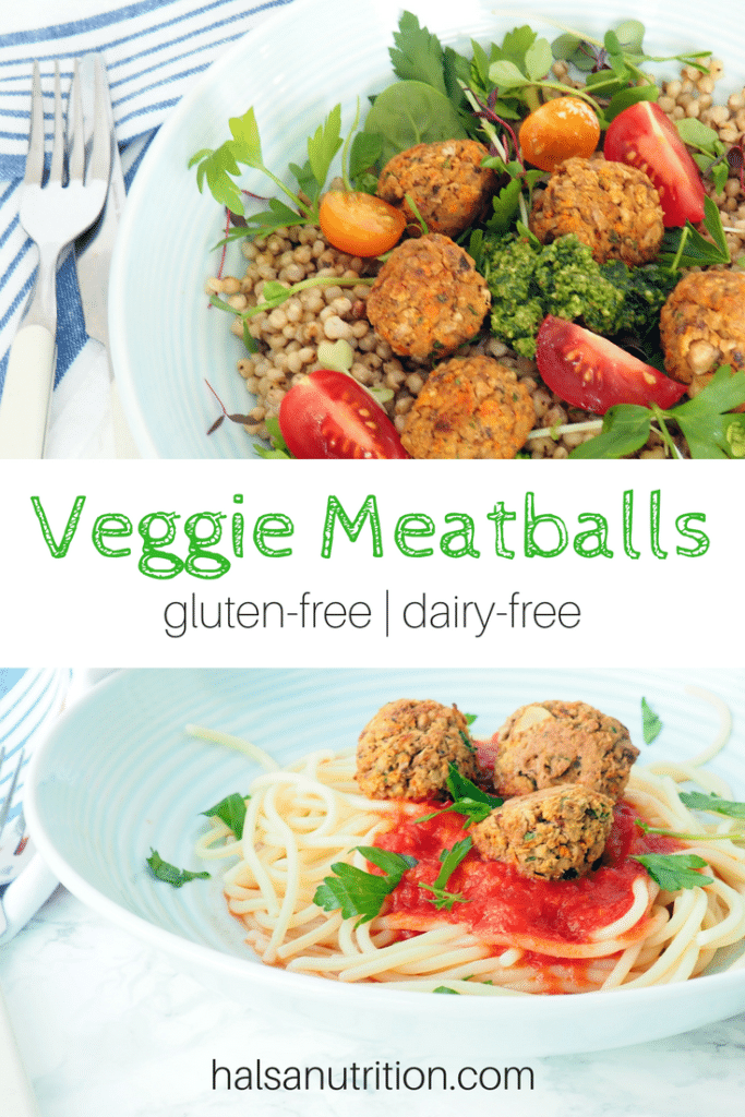These veggie meatballs are a great way to get more veggies into your family and serve up a vegetarian meal. Gluten-free and dairy-free. Halsanutrition.com