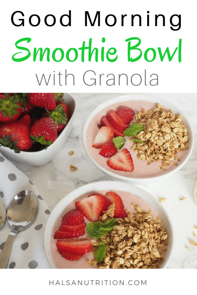 This good morning smoothie bowl with granola is a fun, healthy, and delicious way to start your family's morning! The smoothie is simple to make with kefir, vanilla skyr, frozen fruit, and chia seeds. 
