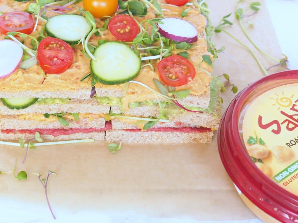 Vegan Hummus Sandwich Cake - #ad #thereciperedux #sabra