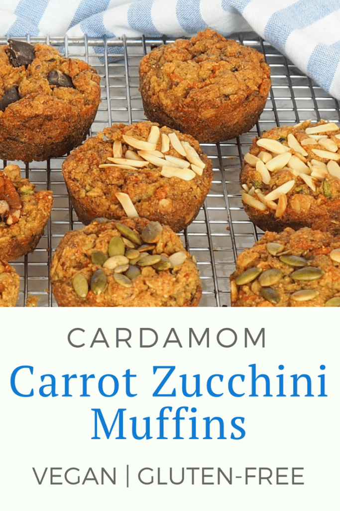 These gluten-free, vegan cardamom carrot zucchini muffins are a delicious treat the whole family will love! Made with almond and oat flour, they are veggie-packed and refined sugar-free. Enjoy!