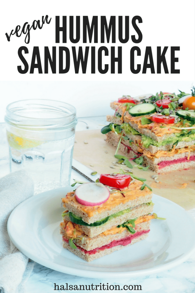 #ad Vegan Sandwich Hummus Cake - Meet the savory hummus sandwich cake, a spin on the classic Swedish sandwich cake, it's made with layers of whole grain bread, hummus, avocado, and veggies. It's a guaranteed scene stealer at your next event and because it requires no cooking, is perfect for hot weather days. Easy to adapt to your favorite fillings and toppings. Let kids make their own version! halsanutrition.com 