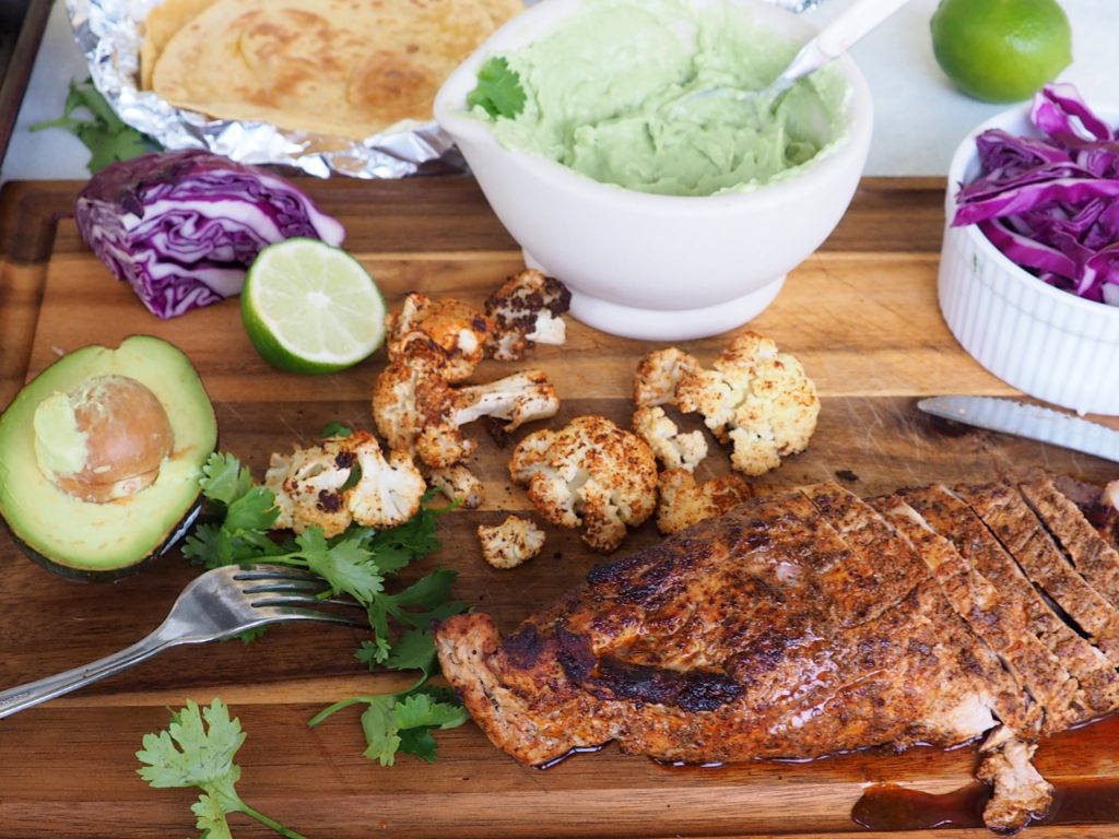 Add this to your taco night: Roasted Pork Tenderloin and Cauliflower Tacos! A tasty family dinner that has something for everyone. Gluten-free & dairy-free. From halsanutrition.com. 