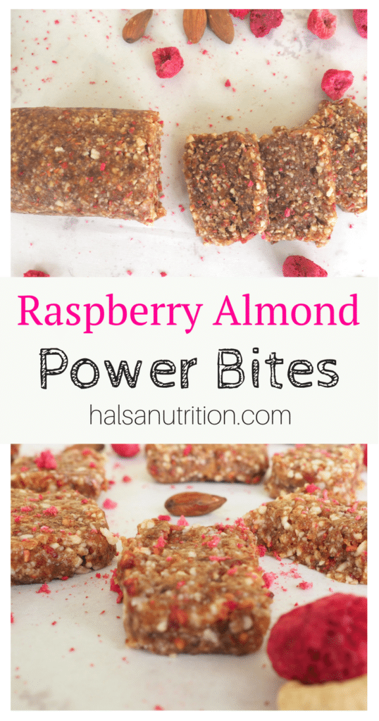 These raspberry almond power bites make a perfect snack, coffee pairing, or athletic fuel. No-bake, gluten-free, vegan, and kid-approved. From halsanutrition.com 