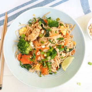 veggie-packed pad thai from halsanutrition.com; gluten-free, dairy-free, vegetarian, kid-approved