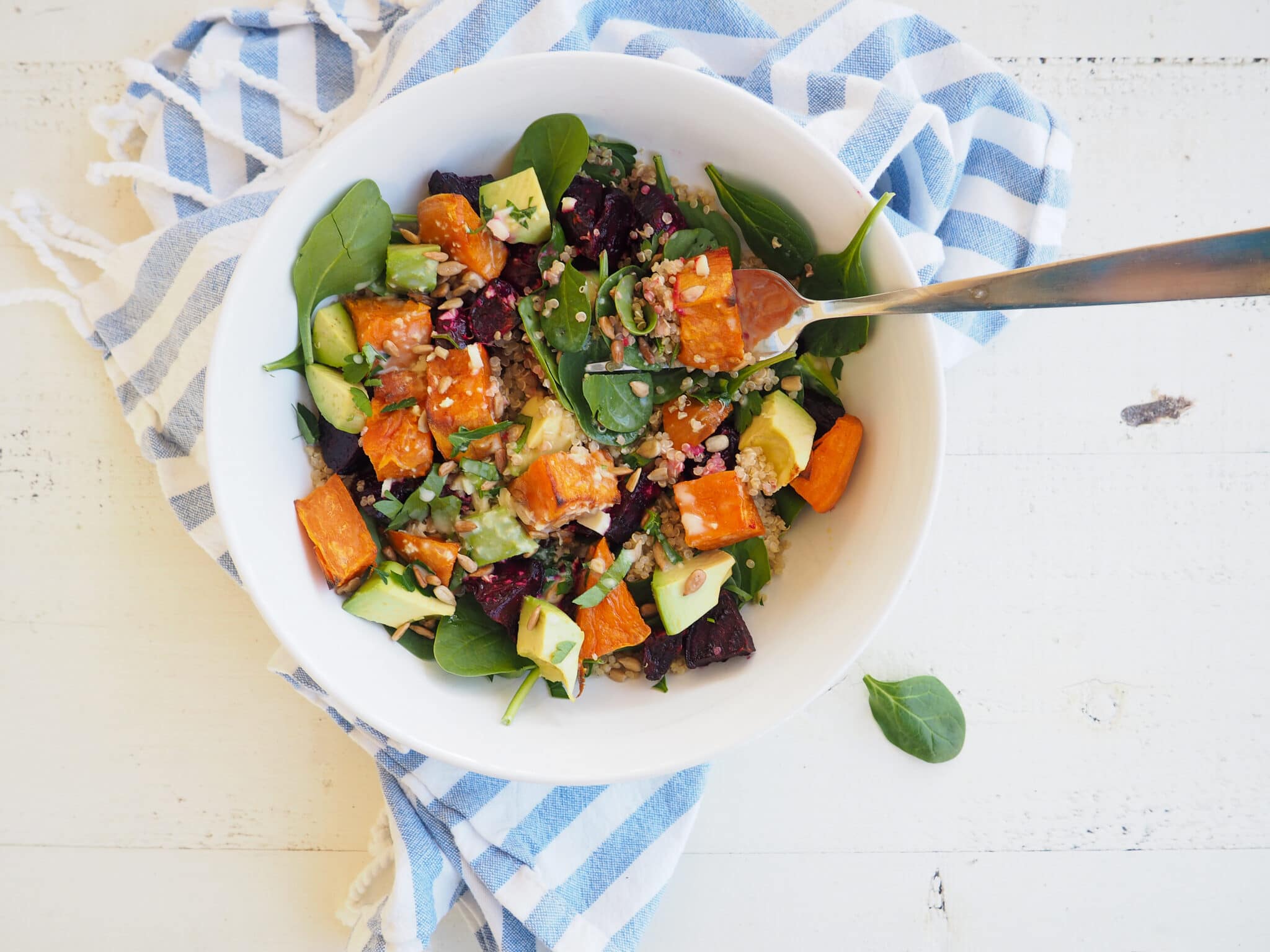 Roasted Sweet Potato and Beet Quinoa Salad with LemonGinger Yogurt