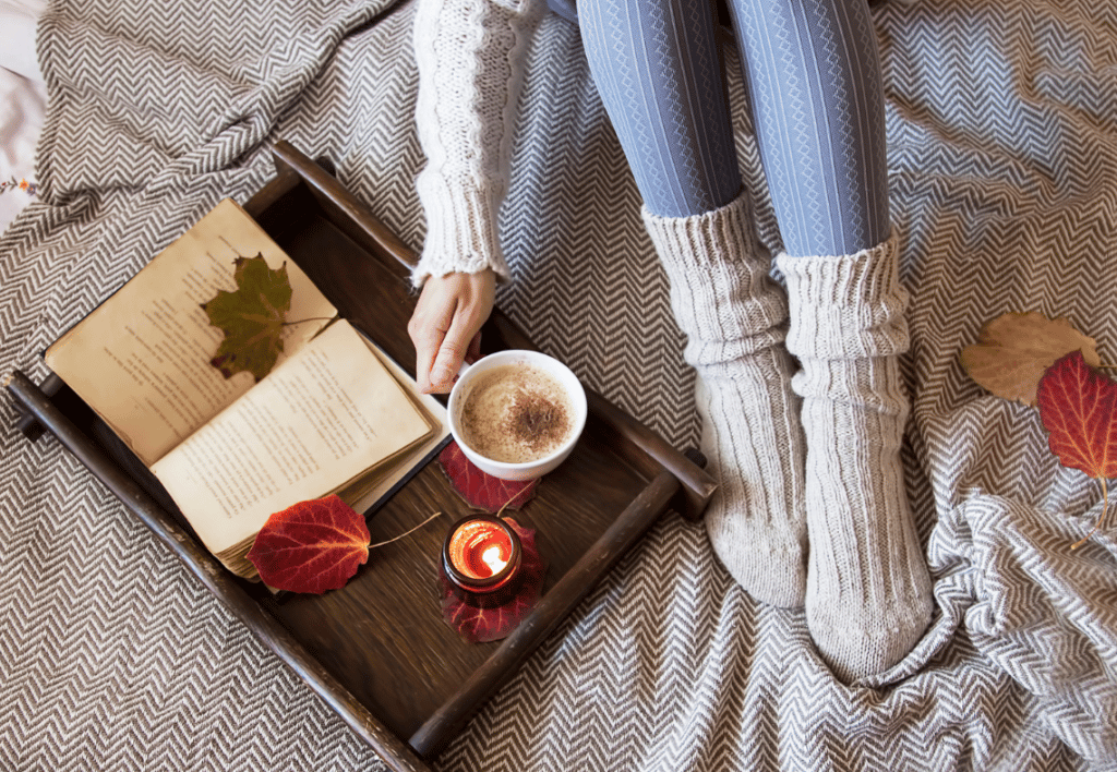 cozy drink and book 