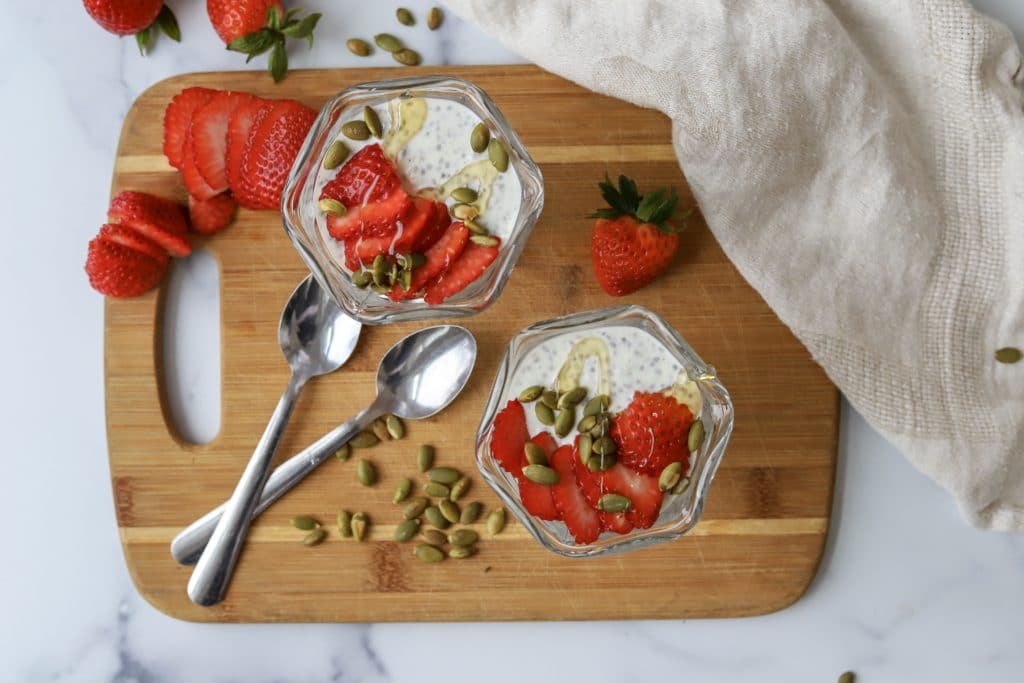 cardamom chia seed pudding with strawberries