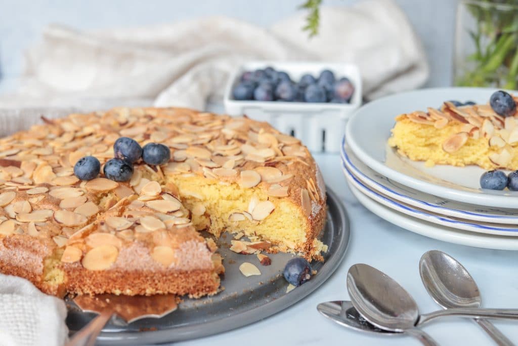 almond cake and plates