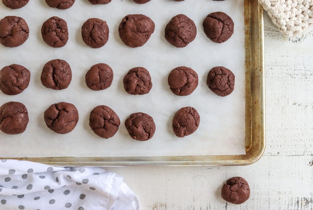 cocoa cookies on baking sheet