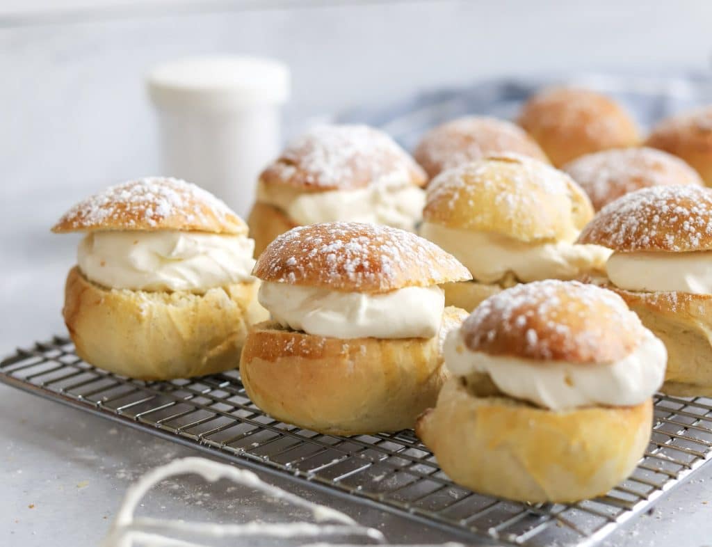 cardamom buns with almond paste and whipped cream