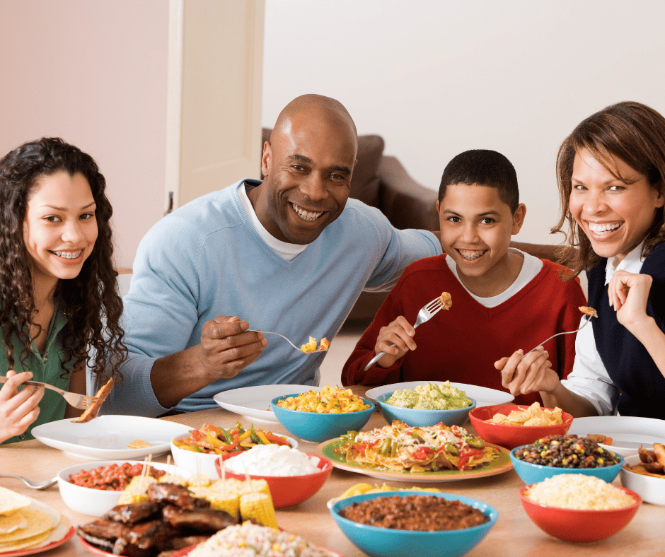 family dinner stress - image of happy family