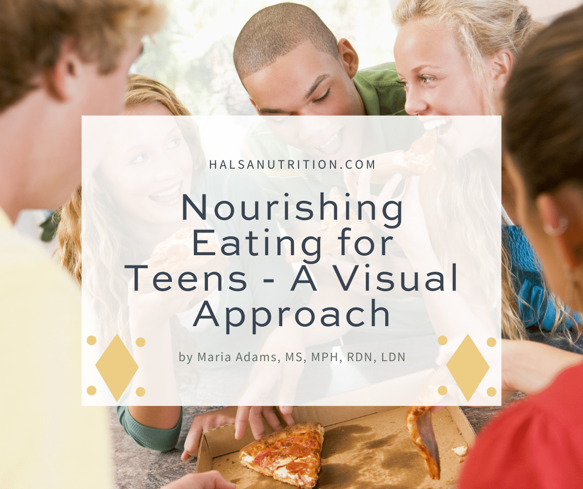 nourishing eating for teens - cover image showing teens eating pizza