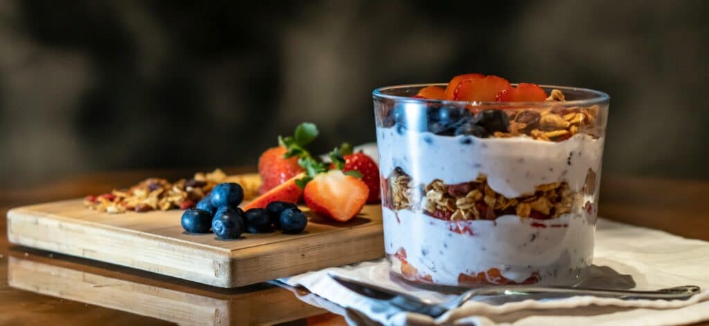 yogurt with granolas and berries