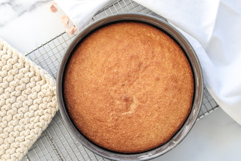 Swedish sockeraka (vanilla cake) just out of the oven and cooling on a wire rack